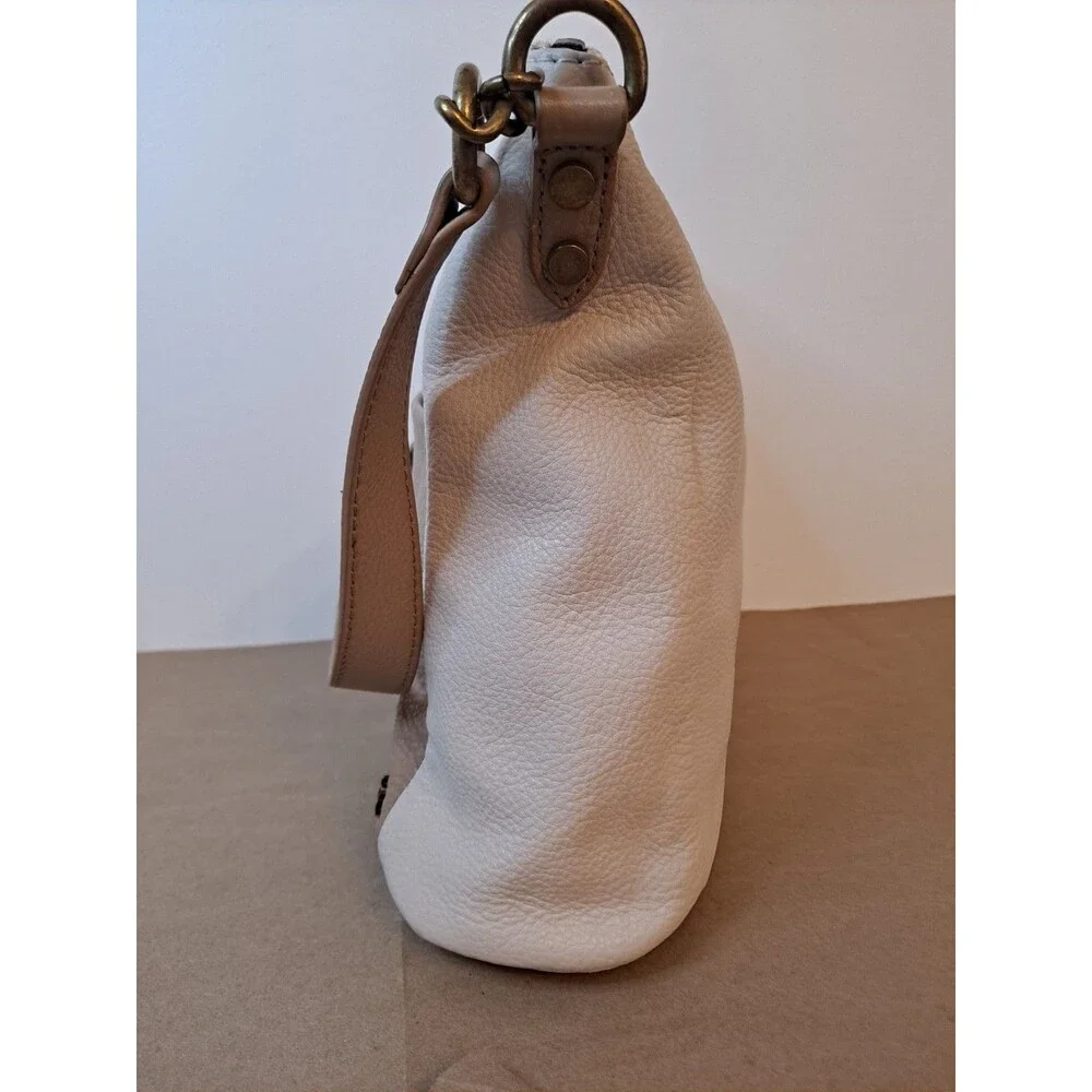 Elliot Lucca Pebbled Leather Coraline Hobo Bag Two-tone Beige Cream 12